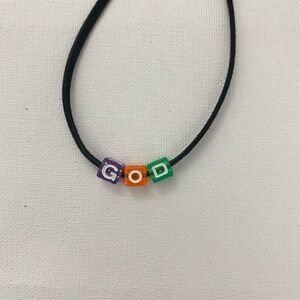 Rainbow square bead colorful choker ‘god’ faux suede black ddlg / 3 for $15